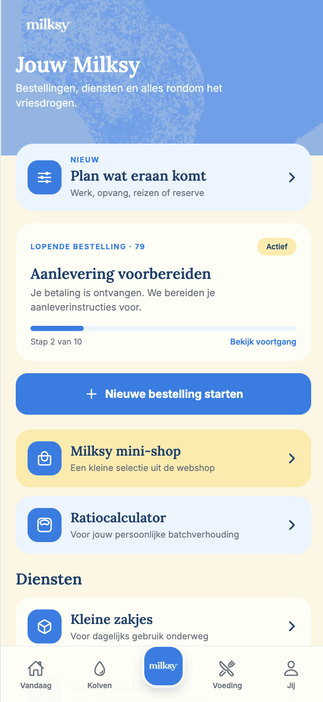 Voorbeeld van het dashboard in de toekomstige Milksy app